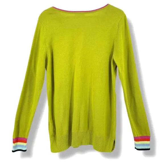 Belle by Kim Gravel Preppy Rainbow Cuff Sweater Women's Size Large Boat Neck - Picture 3 of 6